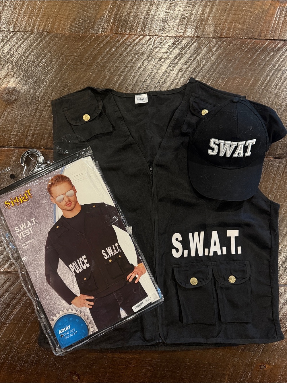 Spirit Adult Black S.W.A.T. Costume Vest with Matching Cap